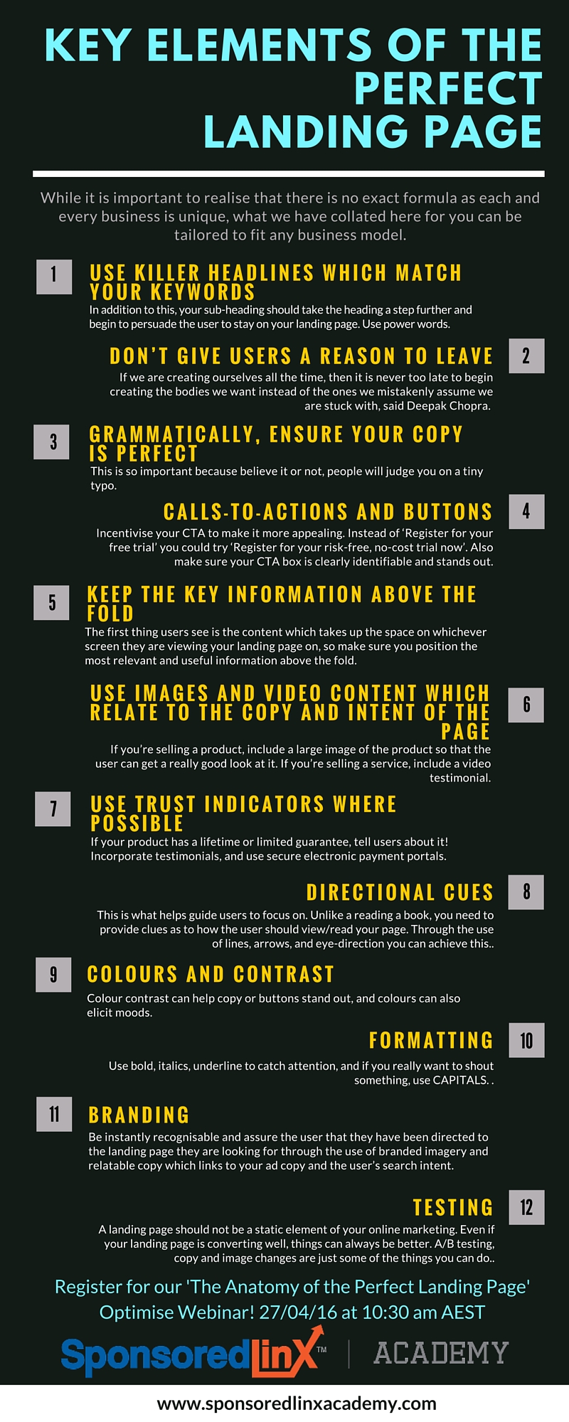 Key elements of the perfect landing page Infographic #1